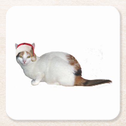 Santa Cat Square Paper Coaster