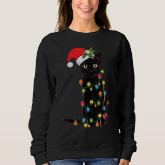 Santa Cat Tangled Up In Christmas Tree Lights Holi Sweatshirt