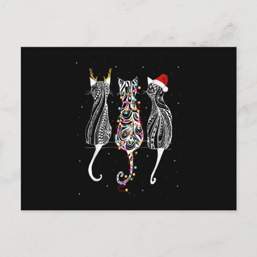 Santa Cat Turn back In Christmas Light lover cat x Postcard