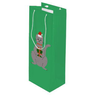 Santa Cat Wine Gift Bag