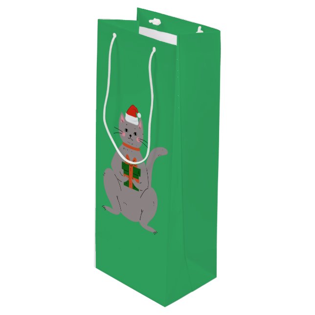 Santa Cat Wine Gift Bag (Front Angled)