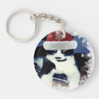Santa Cat with mustache Christmas Keychain