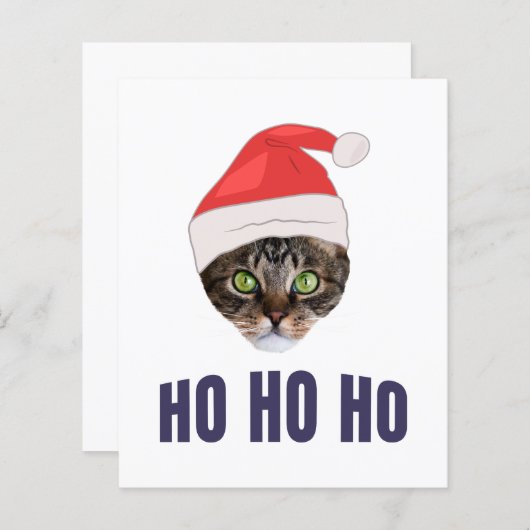 Santa Cat with Santa hat, Ho Ho ho Invitation (Front/Back)