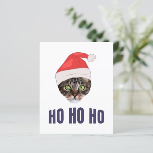 Santa Cat with Santa hat, Ho Ho ho Invitation (Standing Front)
