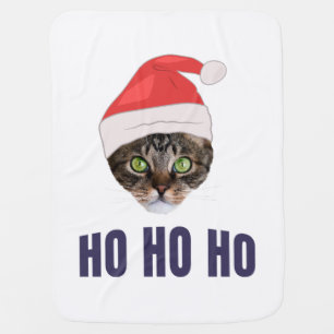 Santa Cat with Santa hat, Ho Ho ho Invitation Squa Baby Blanket