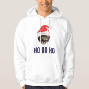 Santa Cat with Santa hat, Ho Ho ho Invitation Squa Hoodie