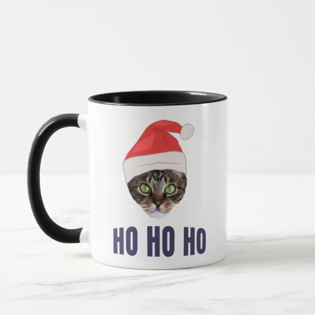 Santa Cat with Santa hat, Ho Ho ho Invitation Squa Mug (Left)