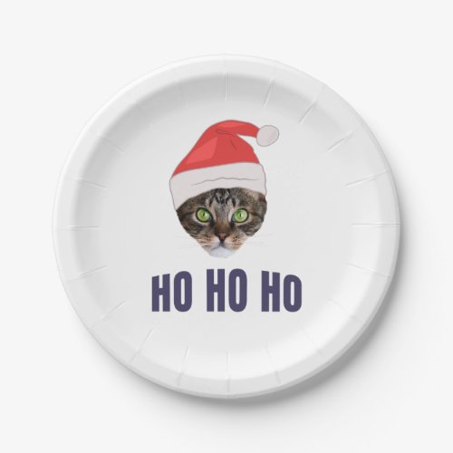 Santa Cat with Santa hat Ho Ho ho Invitation Squa Paper Plates