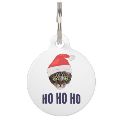 Santa Cat with Santa hat Ho Ho ho Invitation Squa Pet ID Tag