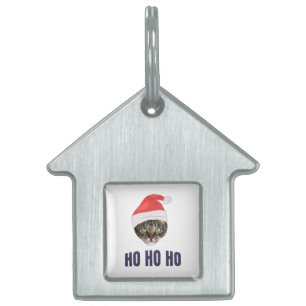 Santa Cat with Santa hat, Ho Ho ho Invitation Squa Pet ID Tag