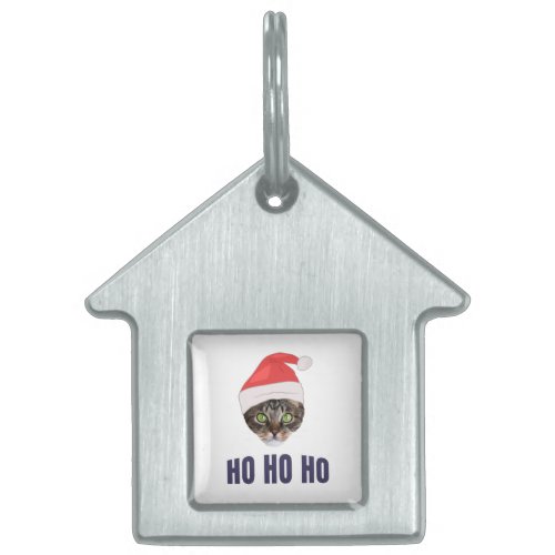 Santa Cat with Santa hat Ho Ho ho Invitation Squa Pet ID Tag