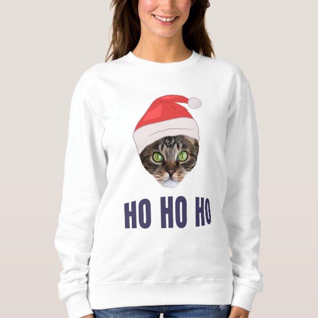 Santa Cat with Santa hat, Ho Ho ho Invitation Squa Sweatshirt (Front)