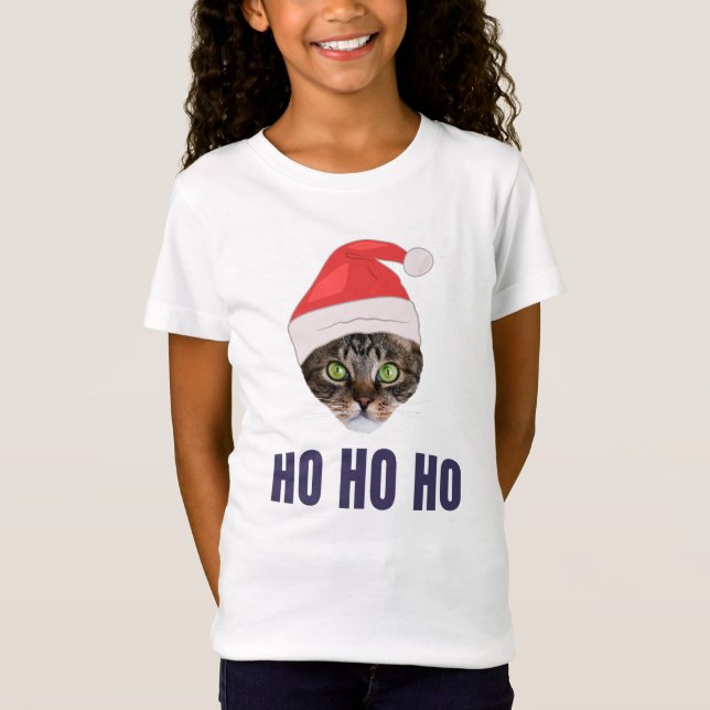 Santa Cat with Santa hat, Ho Ho ho Invitation Squa T-Shirt (Front)