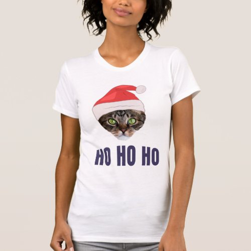 Santa Cat with Santa hat Ho Ho ho Invitation Squa T_Shirt