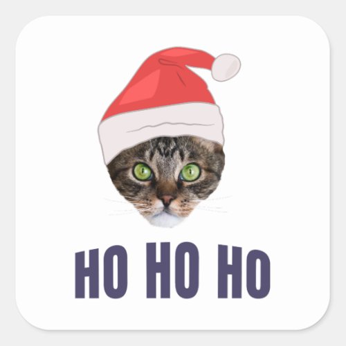 Santa Cat with Santa hat Ho Ho ho Invitation Square Sticker