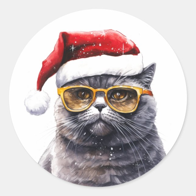 Santa Cat With Sunglasses Stickers (Front)