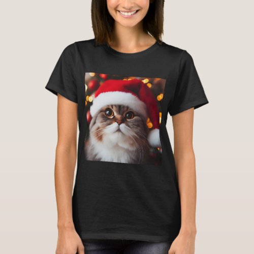Santa Cat Women T_ Shirt