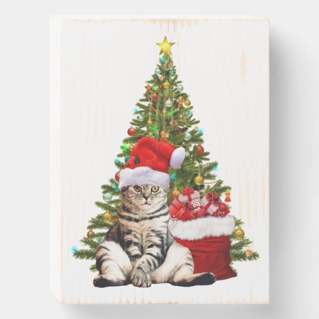 Santa Cat Wooden Box Sign (Front Vertical)