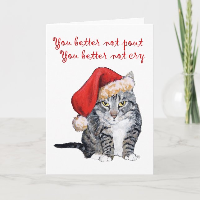 Santa Cat - You better not pout! Holiday Card (Front)