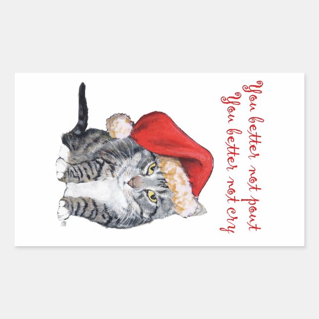 Santa Cat - You better not pout! Rectangular Sticker (Front)