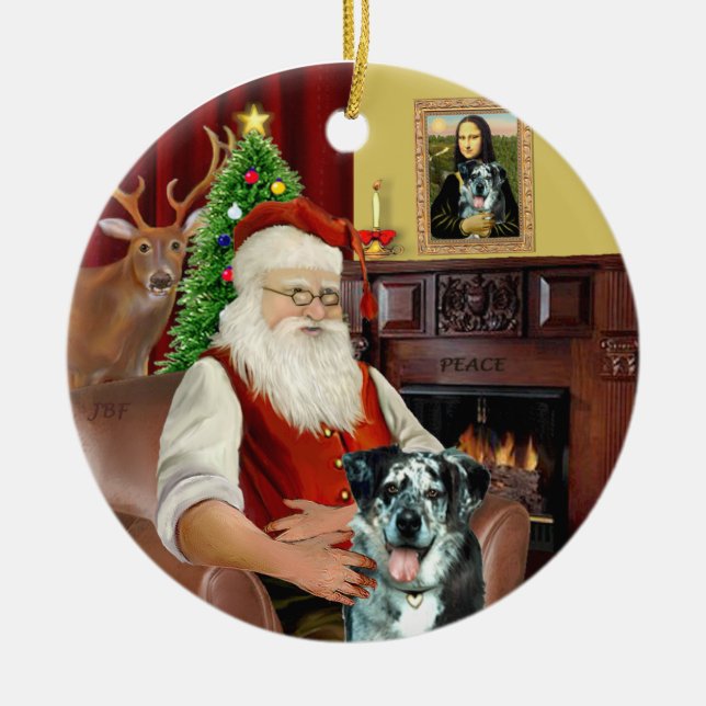 Santa -  Catahoula Leopard Dog Ceramic Ornament (Front)