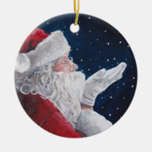 Santa Catching Snowflakes Christmas Art Ornament