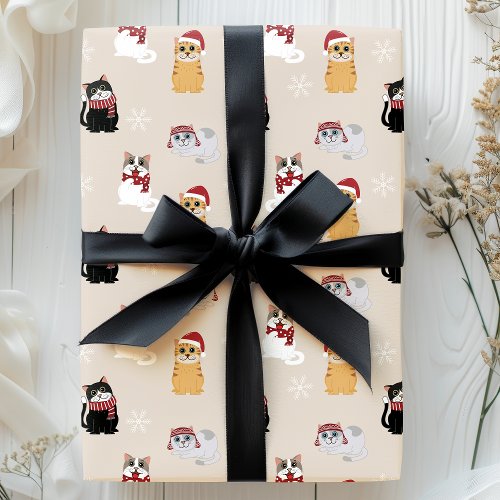 Santa Cats Cute Pet Kitty Christmas Pattern Wrapping Paper