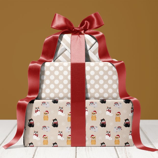 Santa Cats Cute Pet Kitty Christmas Pattern Wrapping Paper Sheets (Creator Uploaded)
