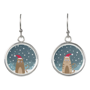 Santa cats snow xmas earrings
