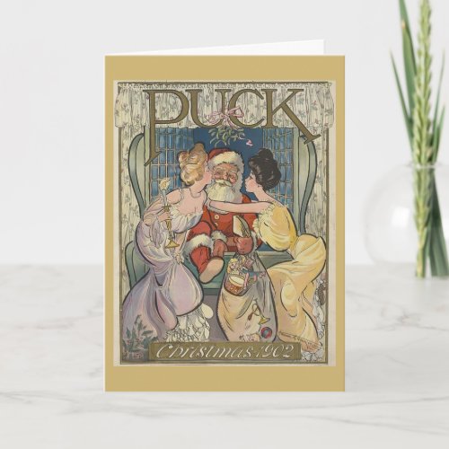 Santa Caught Under the Mistletoe Holiday Card