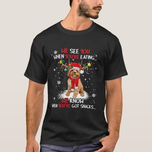 Santa Cavoodle Reindeer Light Christmas Pajama  T_Shirt