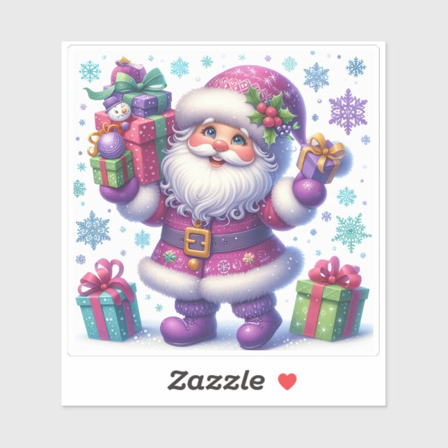 Santa Celebrates Christmas With Gifts Sticker (Sheet)