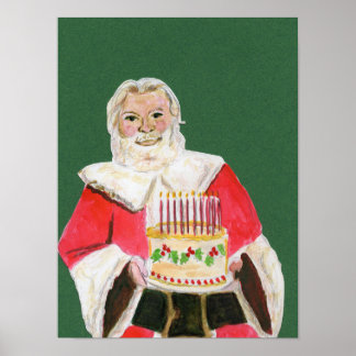 Santa Celebration Green Background Poster