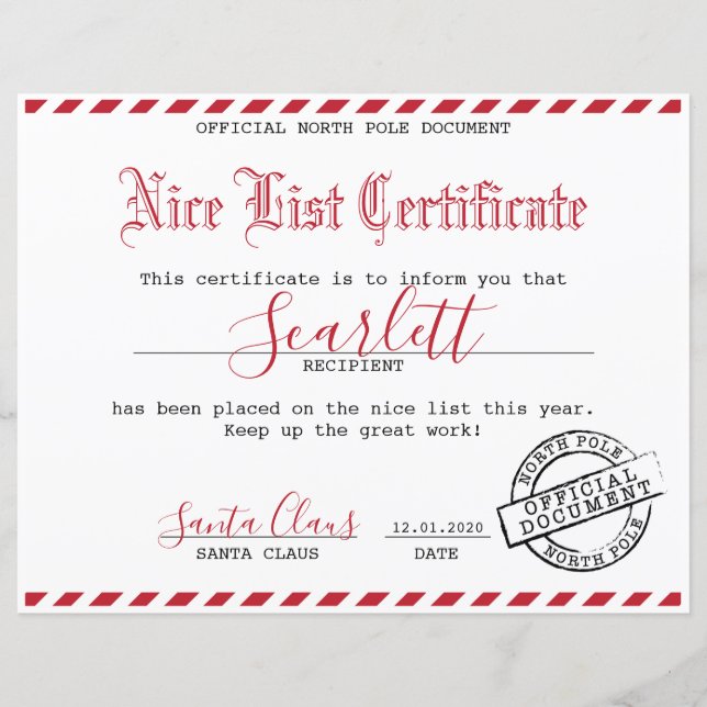 Santa Certificate - Kids Package (Front)