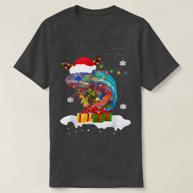 Santa Chameleon Animal Christmas Lights Lover Chri T-Shirt (Design Front)