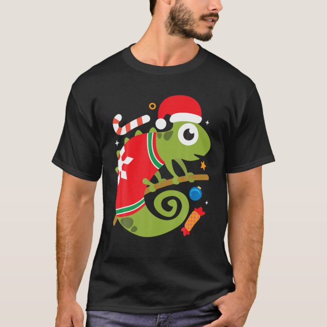 Santa Chameleon Funny Cool Christmas Gift T-Shirt (Front)