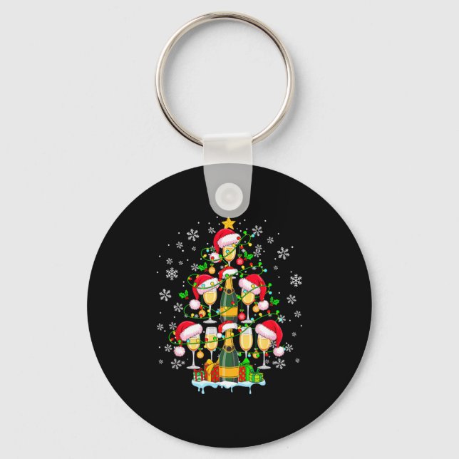Santa Champagnes As Christmas Tree Matching Drinke Keychain (Front)