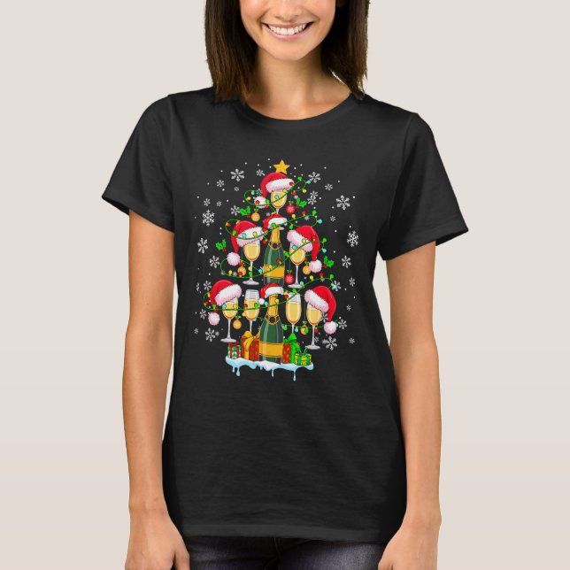 Santa Champagnes As Christmas Tree Matching Drinke T-Shirt (Front)