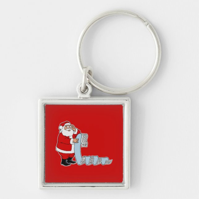 Santa checking his long list keychain (Front)