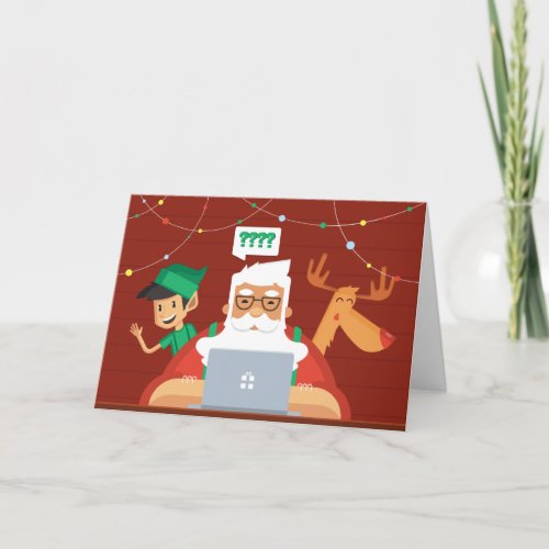 Santa Checking PC List Holiday Card