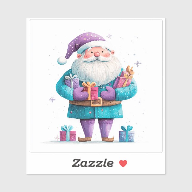 Santa Cheerfully Delivers Christmas Gifts Sticker (Sheet)