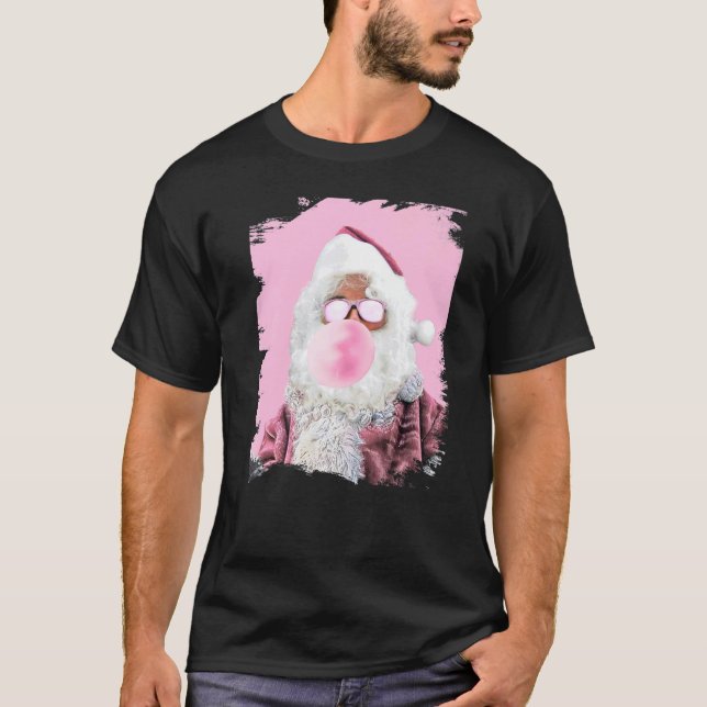 Santa Chewing Pink Bubble Gum Christmas T-Shirt (Front)