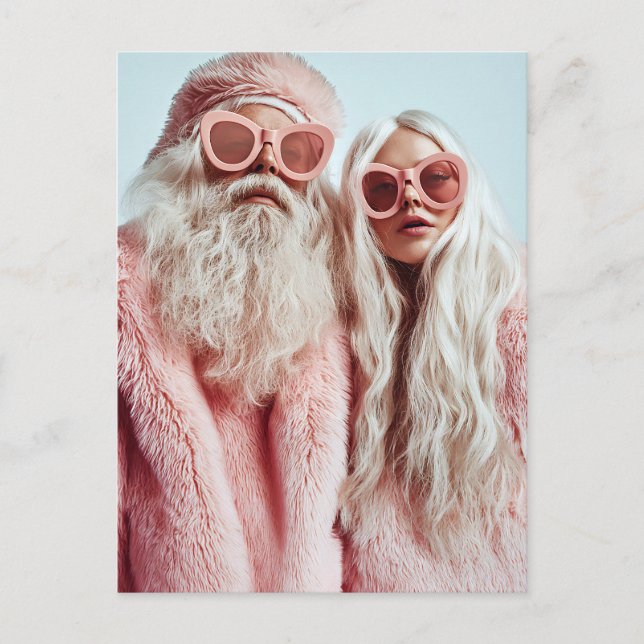 Santa Chic Mr. & Mrs. Claus Turn Heads at Festival Holiday Postcard (Front)