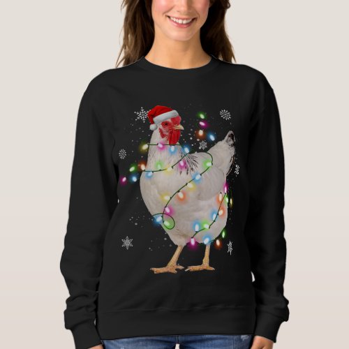 Santa Chicken Christmas Lights Farmer Xmas Chicken Sweatshirt