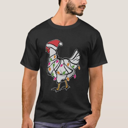 Santa Chicken Christmas Twinkling Lights Funny Chi T_Shirt