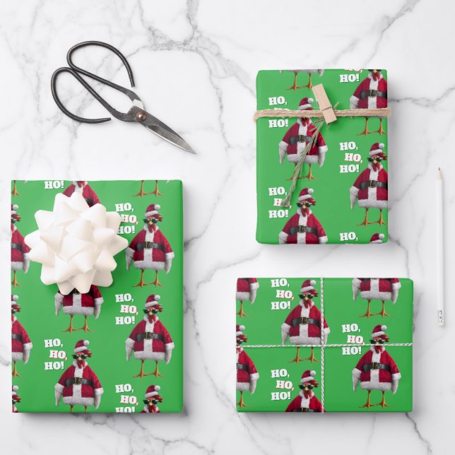 Santa Chicken Wrapping Paper Sheets (Front)