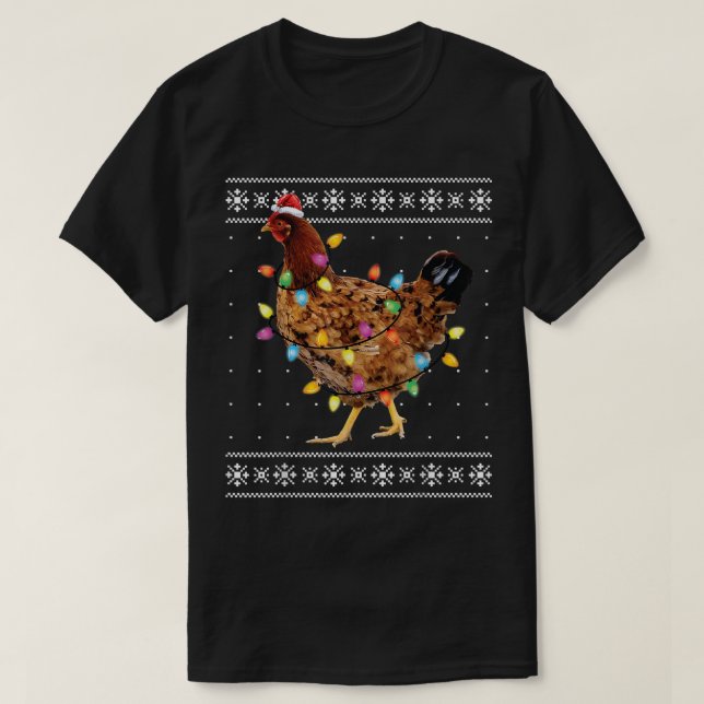 Santa Chicken Xmas Tree Funny Chicken Christmas Ug T-Shirt (Design Front)