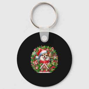 Santa Chihuahua Christmas Floral Circle Matching O Keychain