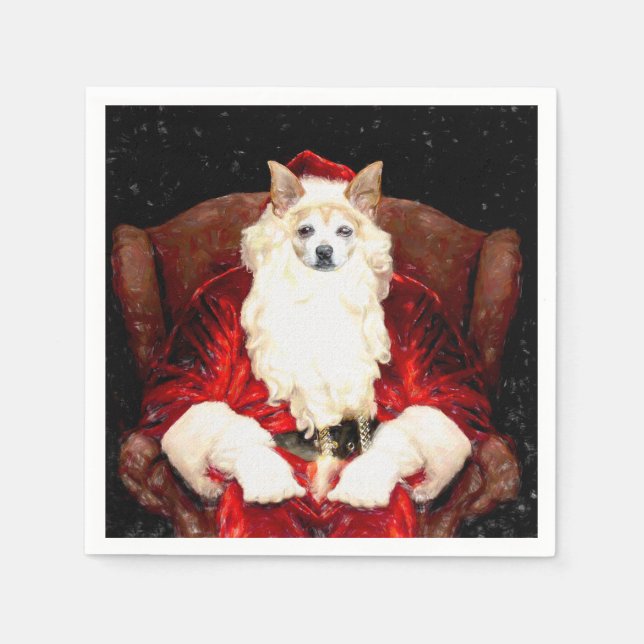 Santa Chihuahua Dog Christmas Cute Red Funny Napkins (Front)