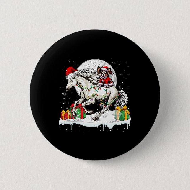 Santa Chihuahua Riding Horse Christmas Owner Kids  Button (Front)